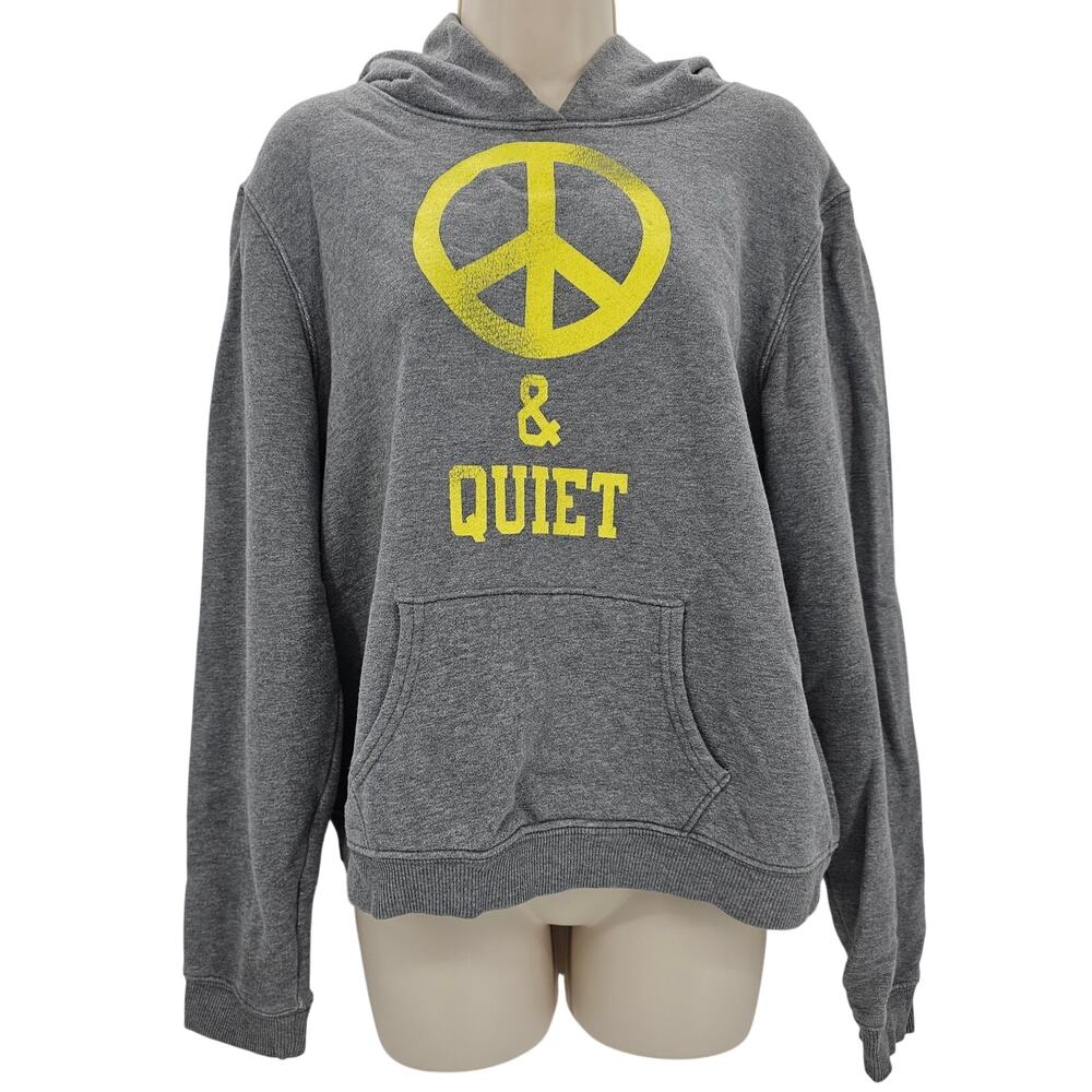 American Eagle Outfitters Womans size L Peace and Quiet Crop Hoodie Gray/Yellow